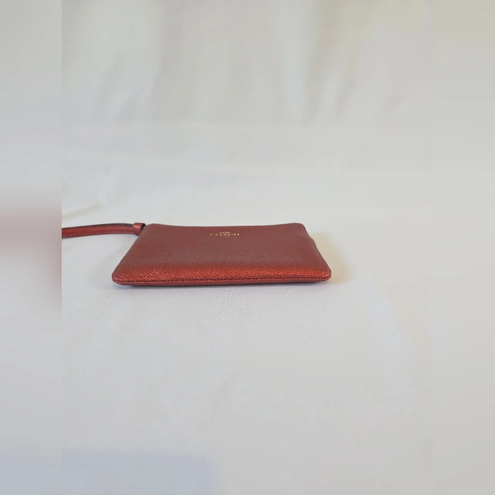 Coach Leather Wristlet Corner Zip Metallic Red Cherry Maroon Rust Wallet Clutch - Picture 5 of 10